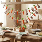 Marsui 2 Pas Easter Garland Felt Bunny Carrot 6 Ft Rabbit Wooden Beads Easter Banner Rustic Fireplace Garland Farmhouse Banner Mantel Decorations for Home Shelf Fireplace Wall Mantle Windows - Image 5