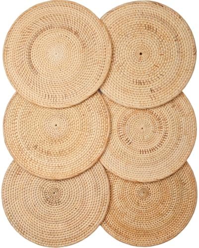 6-Pack Rattan Placemats - 13-inch Round Placemats (Natural Rattan Color) - Woven Place Mats, Round Table Mats - Wicker Chargers for Dinner Plates, Plate Chargers Boho by Decvel