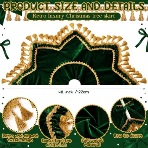 Roowest 48 Inch Dark Green Christmas Tree Skirt Velvet, Octagon - Image 3