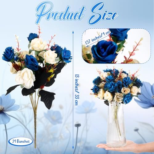 Hotop 24 Pcs Artificial Flowers Centerpiece for Tables 13 in, Dark Blue - Image 2