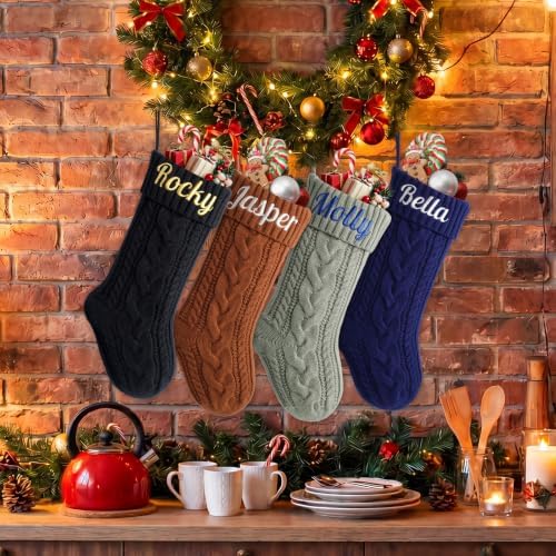 Personalized Christmas Stockings,Custom Embroidered Name & Monogram Knit Stockings for Kids,Family,Black Brown Cable Knit 18" Christmas Stocking for Fireplace Holiday Decor Gifts(10 Pack) - Image 6