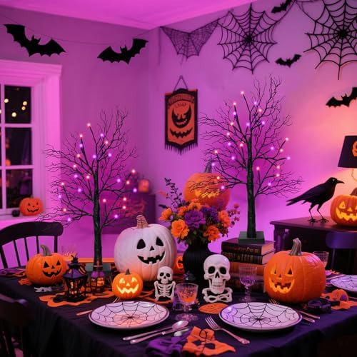 Halloween Decorations Indoor - 2Pack 24 Inch Spooky Black Tree with Lights, Lighted Tabletop Tree with Timer for Halloween Decorations Indoor Party Decor - Image 5