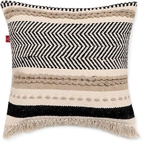 · REDEARTH · Boho Textured Handwoven Throw Pillow Cases Chevron Maze Black - Image 3