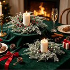 6 PCS Christmas Wreath Candle Rings Mini Wreath Pine Garland Artificial Frosted Cedar and Pine Cone Candle Rings Holder for Christmas Wedding Home Table Centerpiece Door Window Chair Wall - Image 4