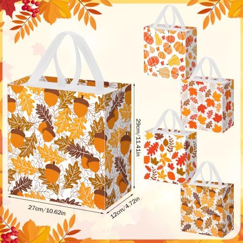 Wesnoy 48 Pcs Fall Gift Bag Bulk Maple Leaves Pumpkin Tote Bag with Handles - Image 2