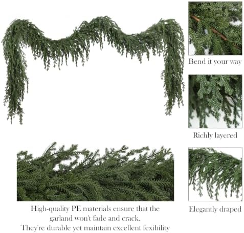 Upgraded 9ft Christmas Norfolk Pine Garland, Real Touch Greenery Decoration - Image 3