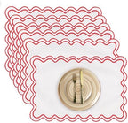 Set of 6 Cotton Linen Placemats, 13''x 19'' Wavy Embroidery Scalloped Placemats Washable Rustic Dinner Waterproof Table Mats (red) by MIKIWELL