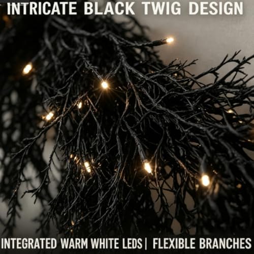 Spooky Chic: Halloween Fireplace Decor Set, 1m/1.5m/1.7m/2.7m Black Halloween Garland with Lights, Home Indoor Seasonal Party Decorations (2.7m) - Image 4