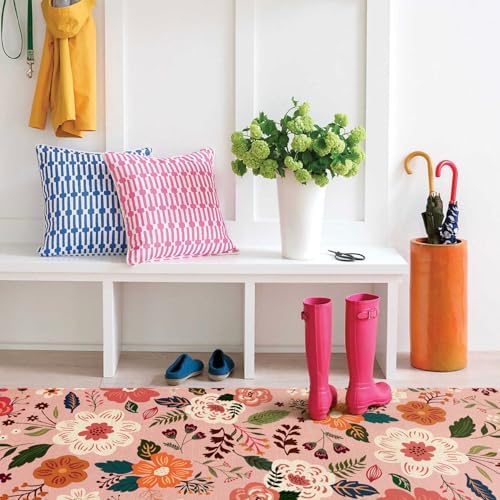 Boho Floral Kitchen Mat Set of 2,Modern Farmhouse Flowers Kitchen Rugs and Mats Non Skid Washable,Spring Summer Bohemian Kitchen Runner Rugs with Rubber Backing (Pink 17"x47"+17"x30") - Image 5