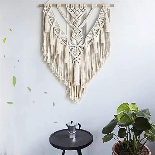 BMIDRUT Hanging Macrame Tapestry Woven Boho Wall Art Handmade Macrame Tapestry Home Wall Decor Wall Pediment 18x30 Inch (Beige) - Image 5