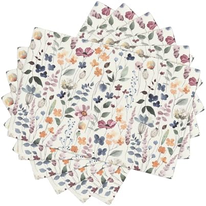 Flower Placemats Set of 6, Spring Watercolor Vintage Nature Patterns, Kitchen Dining Party Waterproof Heat Resistant Table Runner, 12x18 Inches by AuiMzoo