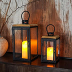 TRIROCKS Set of 2 Decorative Candle Lantern 16'' & 11'' High Metal Candle Holder Hanging Lantern Perfect for Home Decor Patio Living Room Parties Events Tabletop Indoors Outdoors (Black) - Image 3
