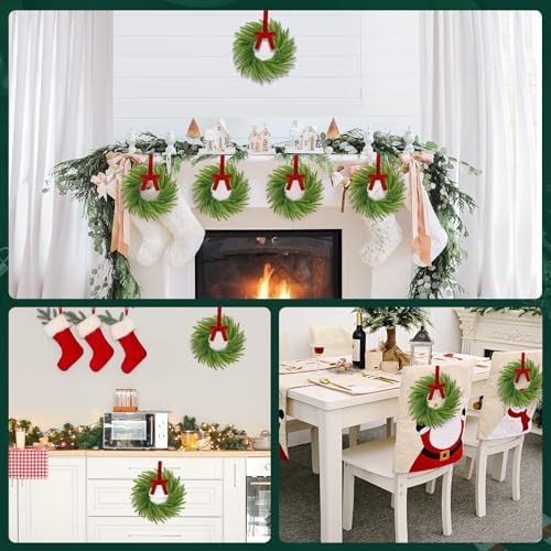 6 Pcs Mini Christmas Kitchen Cabinet Wreaths, 7.9" Norfolk Pine Candle Ring - Image 7