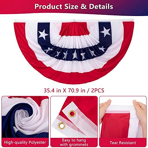 3 x 6 FT 4th of July Decorations, 2 PCS Patriotic USA Pleated Fan Flags, Large American Bunting Flag Banner 250th Anniversary Half Fan Flags for Independence Day Memorial Day Outdoor Home Decor - Image 2