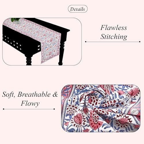 Ridhi Pigeon Blue Hand Block Print Table Runner 16x90 Inch 100% Cotton - Image 2