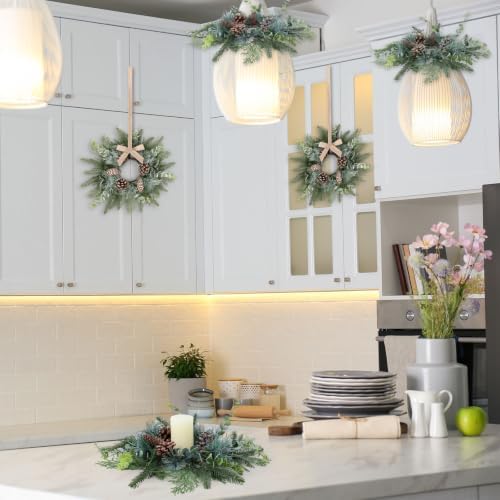 8 PCS Christmas Candle Rings Wreaths Norfolk Snowy Pine Needles Garland Pinecones Wreaths Artificial Cedar Candle Rings Holder for Christmas Wedding Home Table Centerpiece Door Window Chair Wall - Image 6