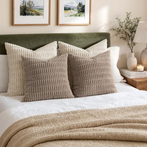 MIULEE Euro Sham Decorative Throw Pillow Covers 26x26 Light Brown Pack of 2 - Image 2