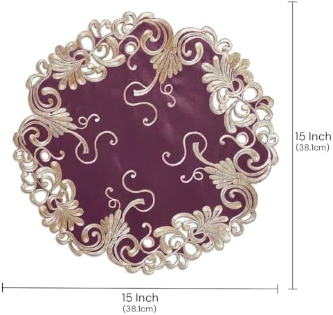 Decozen Set of 8 Doilies for Table, Lace Doilies - Rustic, Crochet, Farmhouse, Kitchen, Dining Table Centerpiece Decor - Round Christmas Placemats - 15 inch Gold Burgundy, The Chantelle Collection - Image 6
