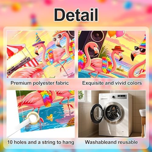 ANNA QUEEN 7x16 ft Garage Door Banner,Reusable Large Outdoor Backdrop for Tropical,Patriotic,Graduation and Christmas Party Decorations (Pink Flamingos) - Image 3