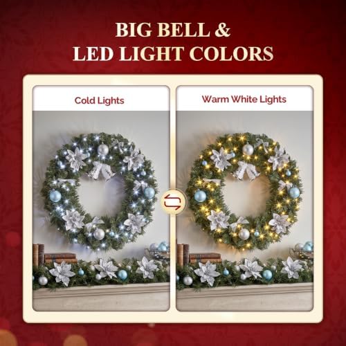 VINGLI 24 Inch Pre Lit Christmas Wreath with 50 LED Light, Battery Operated - Image 4
