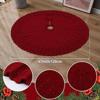 NIBESSER Red Knit Christmas Tree Skirt 48" for Christmas Decorations - Yarn Thick Rustic Cable Knit Tree Skirt Mat for Home Party Holiday Ornaments - Image 3