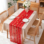 BINBE 6pcs Daisy Spring Table Runner Embroidery Gauze 10FT Florals Seasonal Tulle Holiday Birthday Kitchen Dining Table Decor for Home Party Red - Image 3