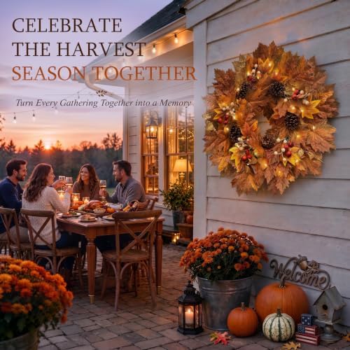 26 Inch Fall Wreaths for Front Door, Maple Leaf Wreath - Image 4