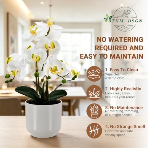 Fake Orchid-19”tall Artificial Indoor Potted Plant for Home Decor-White - Image 3
