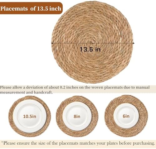 13.5" Woven Placemats Set of 10, Round Rattan Table Mats - Image 2