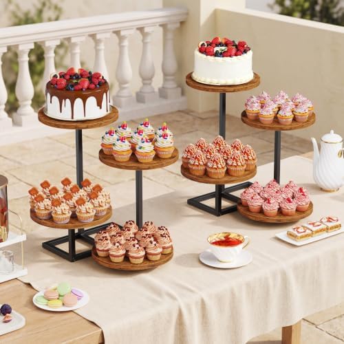 Emfogo 4 Tier Cupcake Tower Stand, Wood Round Dessert Table Display Set, Cup Cake Display Stands for Wedding Birthday Party Afternoon Tea Farmhouse Tiered Tray for Cake Cookie Food (2-Pack) - Image 3