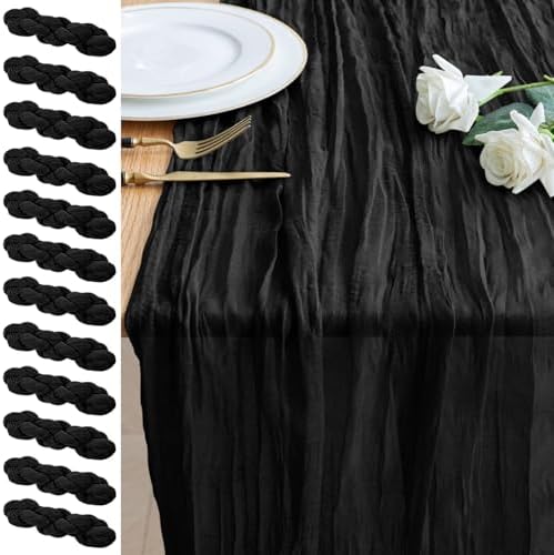 Cheesecloth Table Runner 10FT 12Pcs Black Boho Gauze Sheer Runners by Xiomot