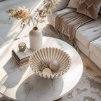 YMXYJM Large Decorative Bowl, Modern Handicraft Bowls for Home Decor, Fruit Bowl for Kitchen Counter, Ruffle Decor, Stylish Key Bowl for Entry Table, Artificial Stone Beige - Image 6
