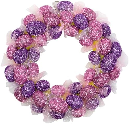 Glittered Small Artificial Easter Egg Wreath with Mesh Ribbons - 20" - Image 3