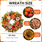 24 Inch Fall Wreaths for Front Door, Apple Wreath Artificial Autumn Wreath - Image 2