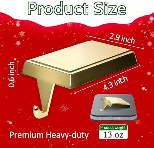 4-Pack Christmas Stocking Holders for Mantel, Weighted Metal Hooks, Gold - Image 4