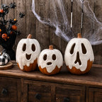Halloween Decor - 8.5" H Resin Ghost Pumpkin with Flameless Candle for Indoor Outdoor - Cute Spooky Centerpieces Halloween Decorations for Tables Porch Yard Home Front Door Mantel - Image 6