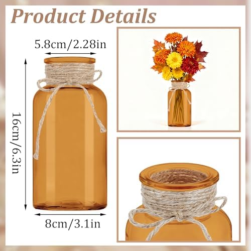 6 Pack Mason Jar Vases for Centerpieces, Amber Glass Flower Vase - Image 2