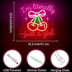 I'm Literally Just A Girl Neon Sign Pink Cherry Bow Led Neon Light - Image 3