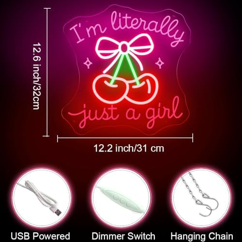 I'm Literally Just A Girl Neon Sign Pink Cherry Bow Led Neon Light - Image 3