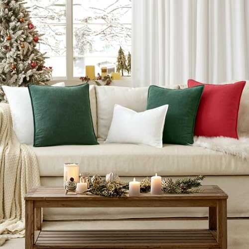 EMEMA Euro Sham Decorative Linen Throw Pillow Covers 24x24 Inch Red - Image 2