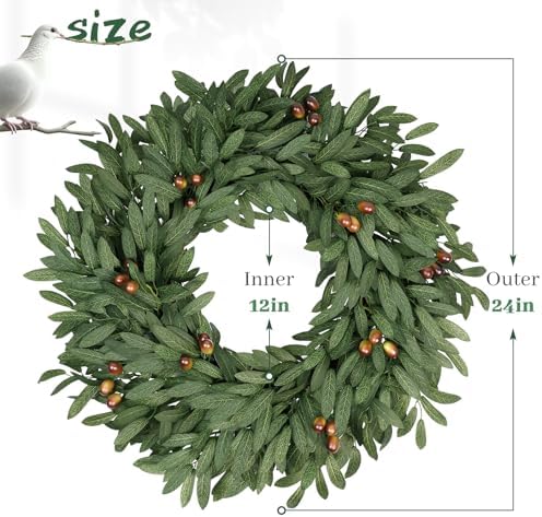 24 Inch Large Eucalyptus Olive Wreaths for Front Door with Olives - Image 2