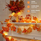 Fall Garland with Lights, Maple Leaf Lights, Fall Decor 29.4FT 80LED, 2Pack - Image 2