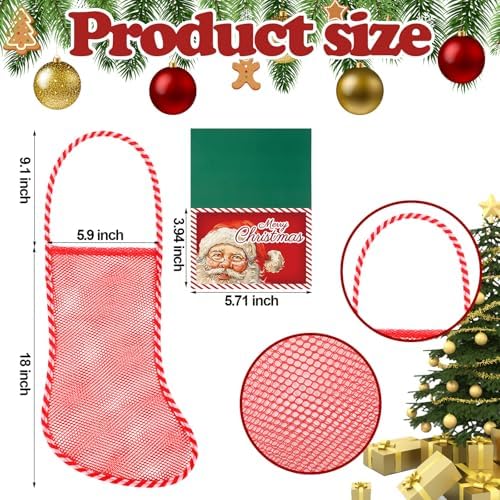 Leyndo 100 Pcs Long Mesh Christmas Stockings Bulk 50 18 Inches Christmas Stockings with 50 Santa Header Card Candy Cane Xmas Stocking for Event Gift Stuffing Family Holiday Party (Red, Green) - Image 2