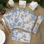 Christmas Cloth Napkins, 12 Pcs, Blue Floral with Light Blue - Image 4