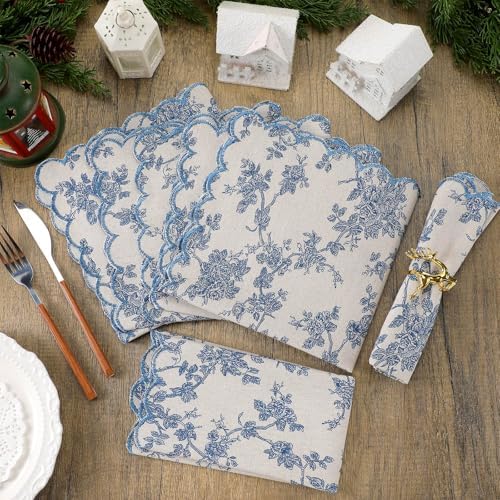 Christmas Cloth Napkins, 24 Pcs, Blue Floral with Light Blue - Image 5