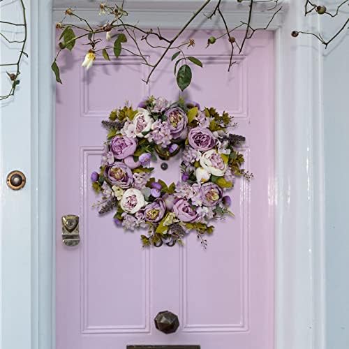 BOMAROLAN Artificial Peony Flower Wreath 19Inch Vintage Blooming Silk Peonies Spring Summer Fall Winter Large Wreaths Flower Green Leaves for Outdoor Front Door Indoor Wedding Wall Or Window Décor - Image 4