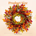 22 Inch Berry Branches Fall Wreath for Front Door Outside with Red Berries - Image 4