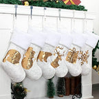 GEX Christmas Stockings 8 Pack for Family 20" Gold Sequins White Velvet with Soft Faux Fur Embroidery Classic Fireplace Tree Decorations for Xmas Season Decor (Set of 8) - Image 2