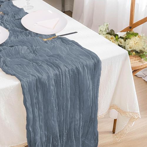 12 Pack Dusty Blue Cheesecloth Table Runner 10ft Boho Gauze Cheese Cloth Table Runner Rustic Sheer Runner 120 inch Long for Christmas Wedding Table Decorations - Image 5