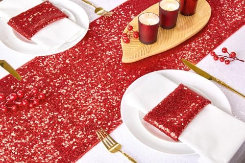 B-COOL Red Table Runners: 8 Pack 12x72 Inches Sparkly Sequin Table Runner for Holiday Party Wedding Metallic Table Decoration - Image 4